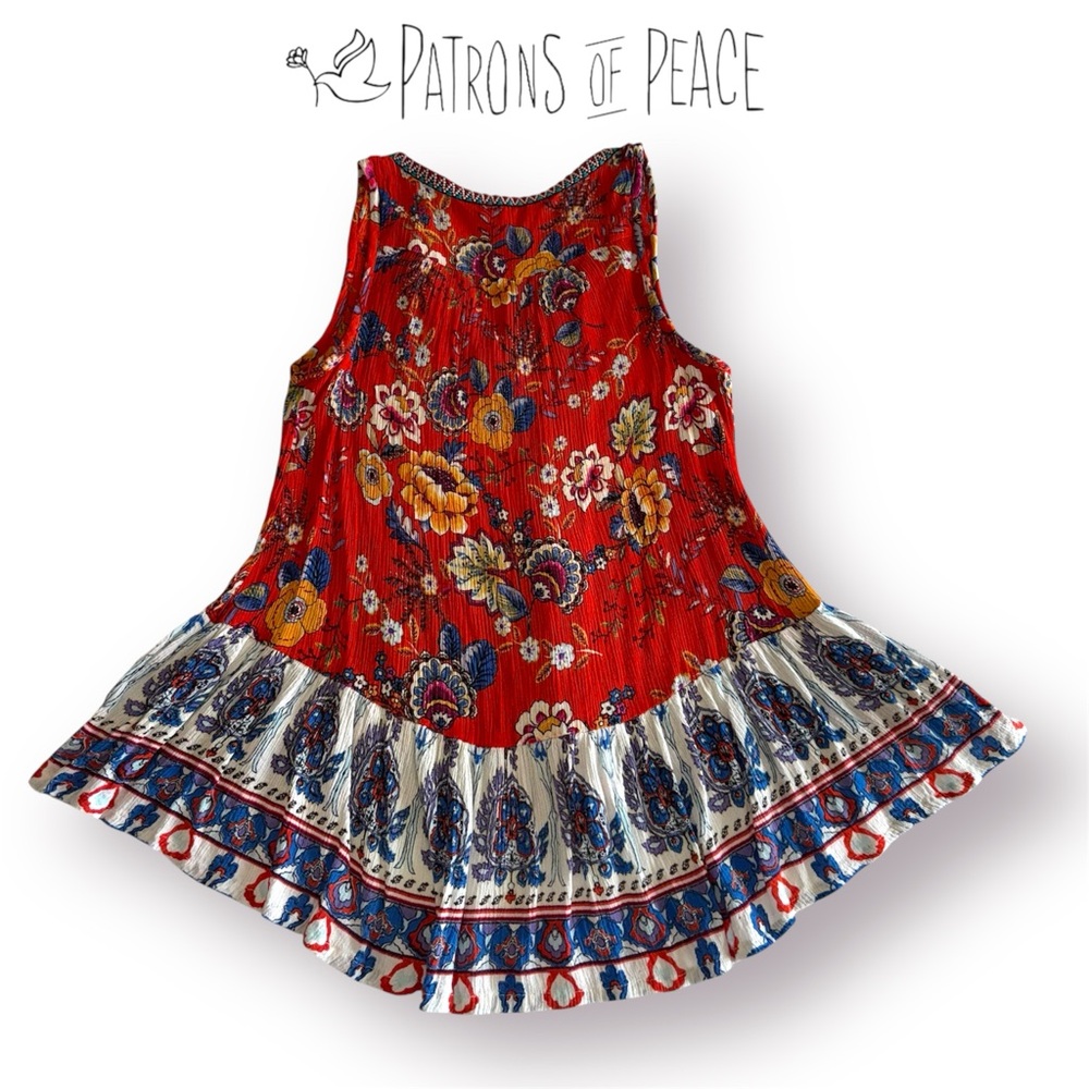 Patrons of Peace BOHO Sleeveless Ruffle Hem Peplum Mixed Floral Top - Picture 3 of 6